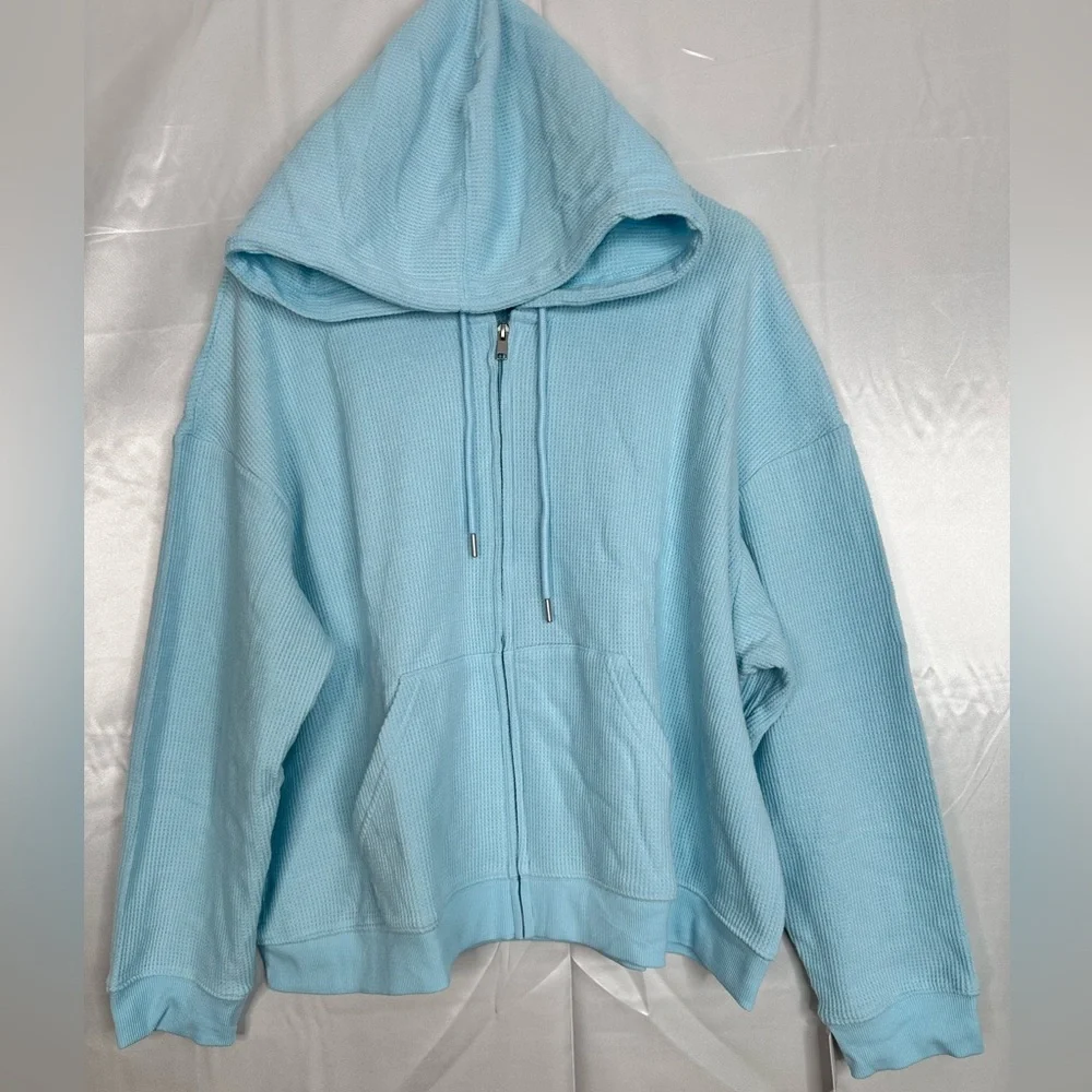 Auden Light Blue Waffle Knit Hoodie & Shorts Set Plus 4X NWT - Picture 4 of 11